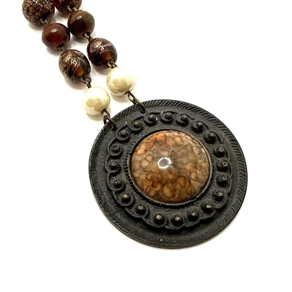 Vintage THE LIMITED Pendant Necklace Lampwork Glass Metal Acrylic Beads 34